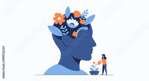 Person cultivates mental growth with plants and nature in a serene environment