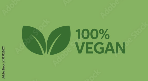 An illustration of a vegan logo with green leaves on a green background