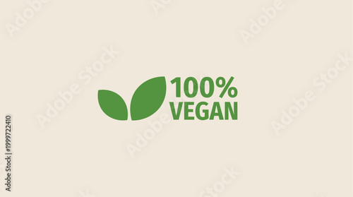 Green vegan logo on beige background with leaf symbol