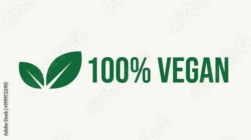 Green logo displays 100 percent vegan certification with leaf symbol