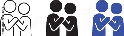 Unity in Embrace: Symbolic figures in an embrace, representing connection, support, and togetherness, depicted in a series of minimalist line art illustrations.