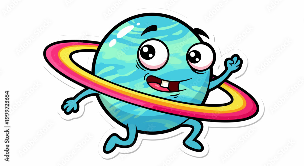 Obraz premium A cartoon Earth character playfully jumping through a hula hoop.