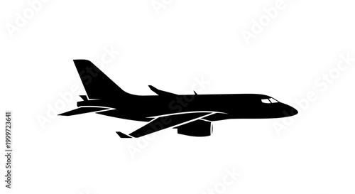 Silhouette of a commercial airplane flying.