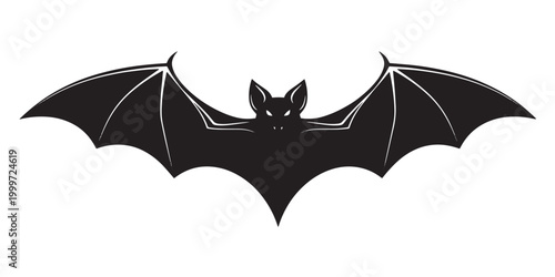 Black flying bat silhouette illustration.