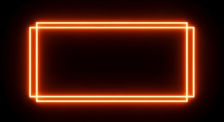 Bright orange neon rectangular frame glows intensely against a deep black background perfect for graphic design overlays