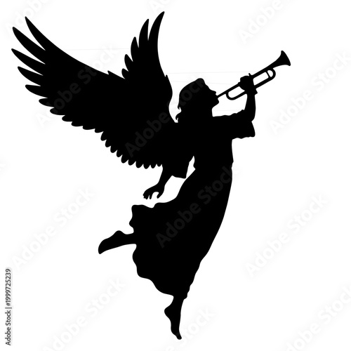 Quadro em tela Silhouette of an Angel Blowing a Trumpet.