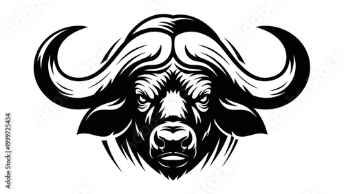 Fierce Buffalo Head Silhouette, Powerful Wild Animal, African Wildlife Icon