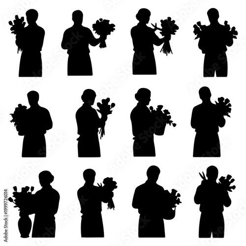 Εκτύπωση καμβά Silhouettes of people holding bouquets of flowers.