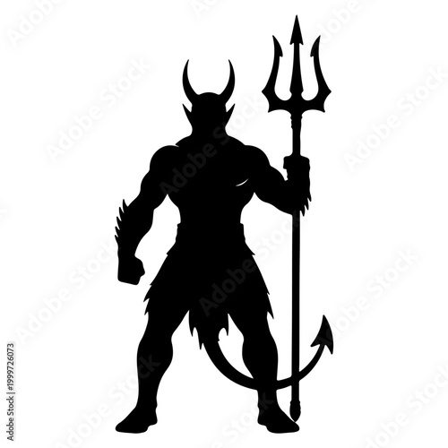 Φωτογραφία Silhouette of a Muscular Demon Holding a Trident.