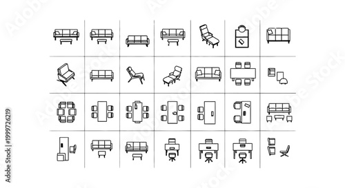 Architectural Furniture CAD Block Library for Interior Design Floor Plans with AutoCAD 2D Vector Icons of Sofa and Couch, Technical Blueprints, and Planning Symbols