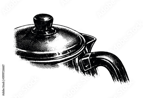 A close-up of a coffee pot lid and handle, tightly cropped and partially cut off by the frame, illustrated in