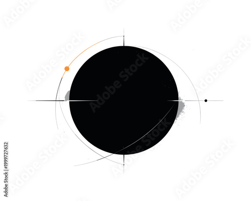 Surreal interpretation of a minimal black occult circle with exaggerated scale, deep black circular form