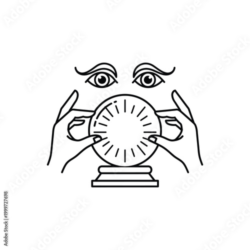 Fortune teller hands crystal ball icon isolated on white background mystic psychic person seeing future professional outline vector illustration mystical divination tool for magic predictions