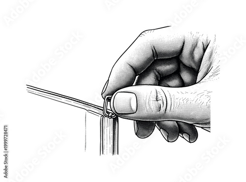 A human hand opening a small metal book clasp, fingers gently lifting it, cropped close-up gesture, symbolic of revealing hidden knowledge, black and white