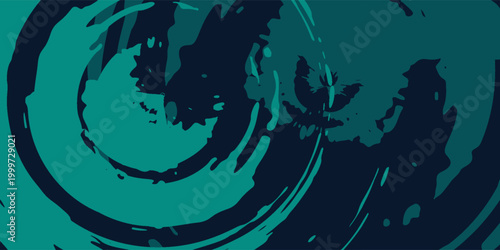 Foto Abstract fluid vortex design with two large circular vortex shapes, deep dark bl