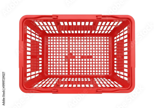 Empty red plastic shopping basket top view isolated on transparent background png