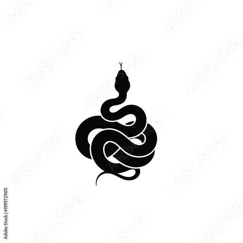 Black silhouette of a coiled snake with its tongue flickering.