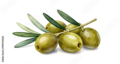 green olives branch, olive fruit with leaves, fresh organic olives, mediterranean food ingredient, healthy olive branch, natural green fruit, farm fresh olives, olive tree branch, white background oli