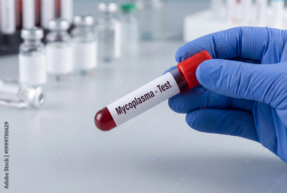 Naklejka premium Laboratory technician holds a blood sample for a mycoplasma bacterial infection test