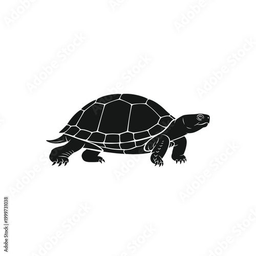 Black silhouette of a turtle walking on a white background vector graphic