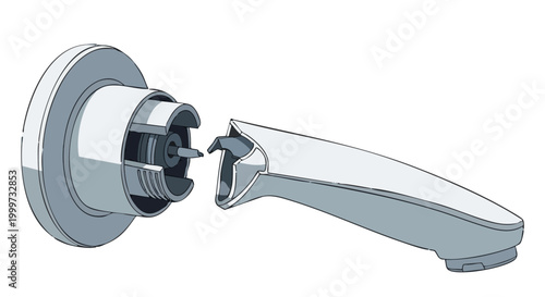 Broken shower handle illustration showing damaged internal mechanism. Vector graphic of faucet lever for repair concept