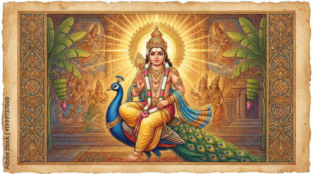 Fototapeta premium Traditional Indian deity artwork with vibrant colors and intricate details