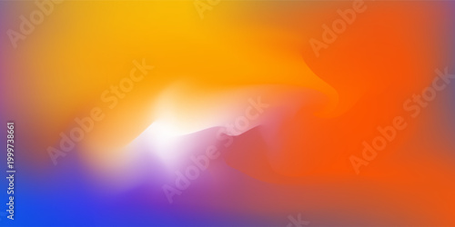 Abstract vibrant sunset mesh gradient background with smooth transitions of orange, yellow, purple, and blue.vector illustration