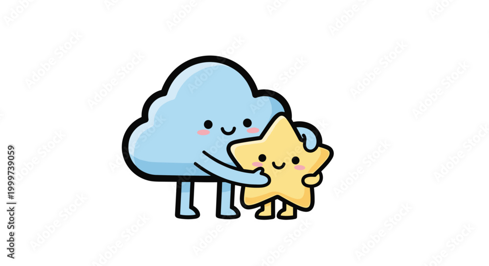 Obraz premium Smiling Cloud and Star Cartoon Characters.