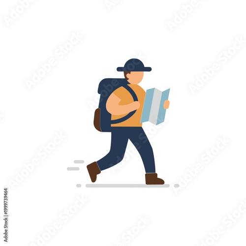 Traveler with Backpack and Map Exploring Outdoors