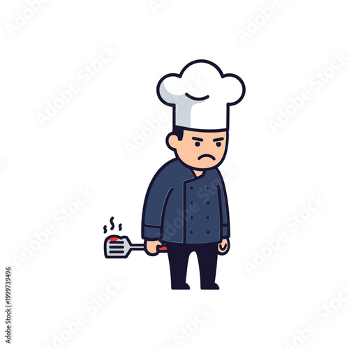 Unhappy Chef Holding Spatula with Smoke