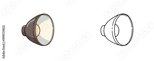 Light diffuser reflector in flat color and black line styles dark grey and cream colors studio lighting equipment for softening flash on white background