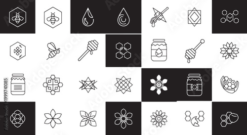 Collection of line featuring bees honey and geometric patterns honeycomb dipper