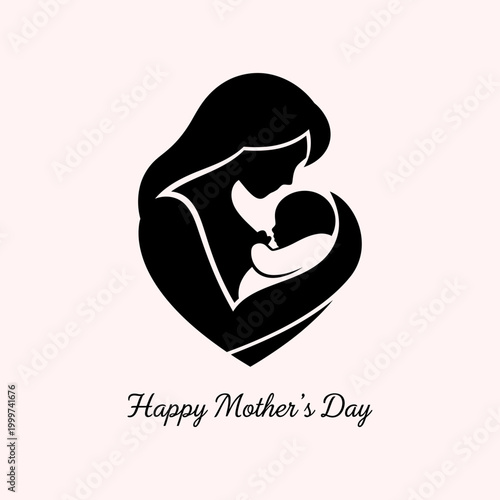 Fotografia Happy mothers day greeting card with silhouette of mother holding baby in her ar
