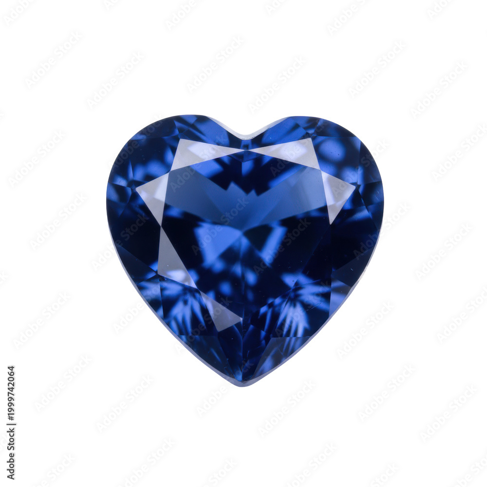 Fototapeta premium An exquisite deep royal blue heart-shaped sapphire, brilliantly faceted and sparkling, isolated on a transparent background with soft studio lighting, luxury and romance concept