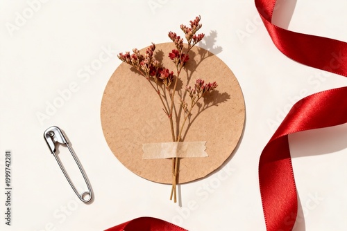 Dried flowers on card with ribbon