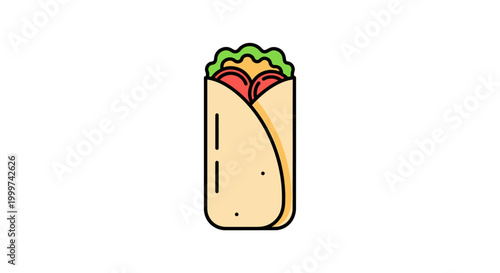Graphic illustration of a wrapped burrito with fresh ingredients isolated