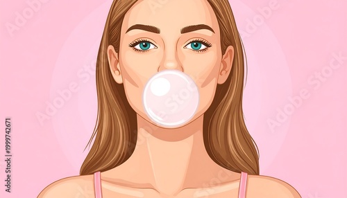 Woman blowing a bubble gum