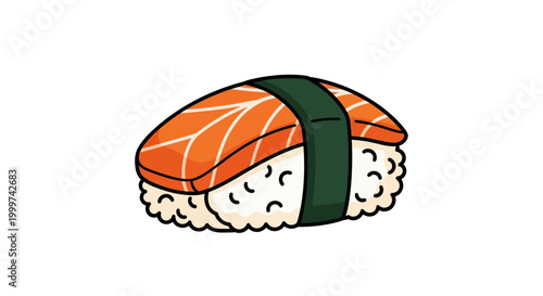 Freshly prepared salmon nigiri sushi on white background illustration