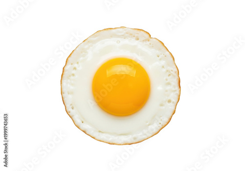 A sunrise golden yolk egg nestled in a crispy fried egg white ring isolated on transparent background