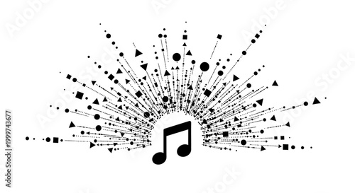 Foto Black music note with geometric shapes.