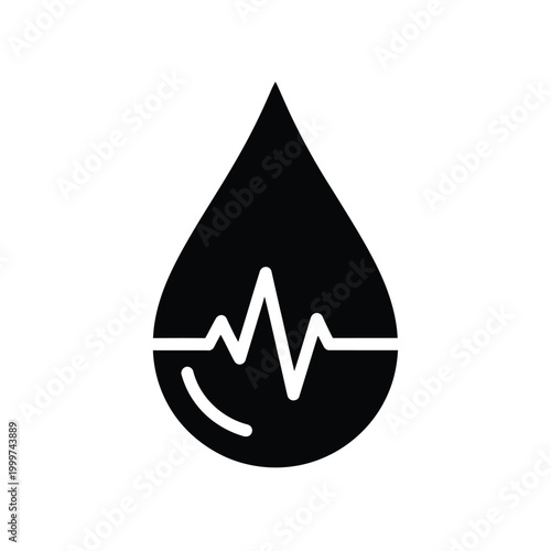 Blood pressure vector icon, heartbeat health line art symbol, medical liquid drop sign. healthcare pulse and healthy fluid silhouette concept, cardiovascular graphic.