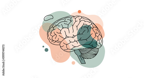 Abstract Brain Illustration with Organic Shapes and Pastel Colors