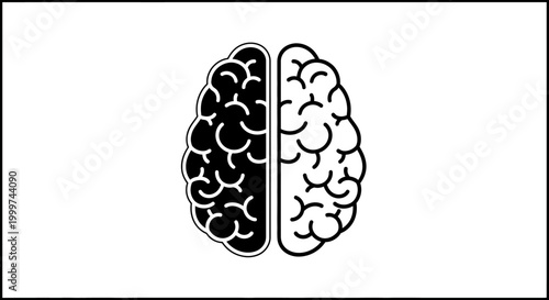 Split Brain Icon - Black and White Left and Right Hemispheres