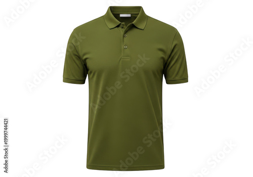 Green short-sleeve polo shirt with a classic collar and button placket design isolated on transparent background