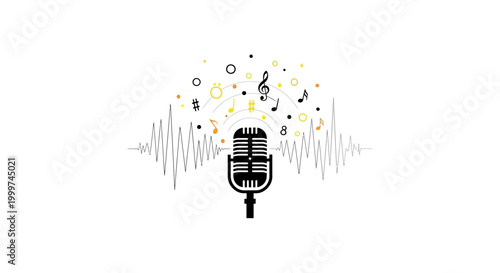 Black Microphone with Sound Waves Music.