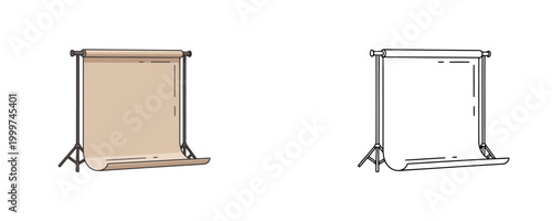 Studio backdrop stand in flat color and black line styles beige and dark colors professional equipment for photo background on white background