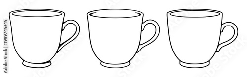 Canvastavla Ceramic cup set with elegant black line art on white background emphasizing the