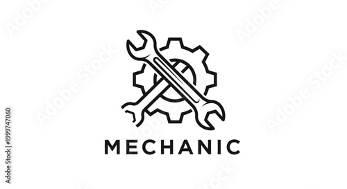 Mechanic Icon: Crossed Wrenches and Gear Symbol on White Background
