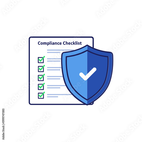 Compliance checklist document icon with a protective security shield symbol.