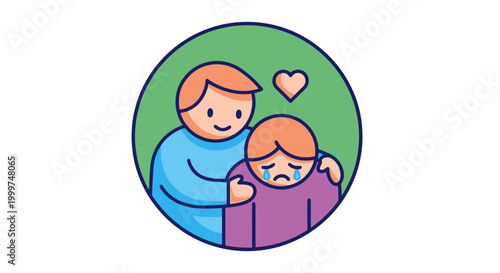 A cartoon illustration of a man comforting a sad child.